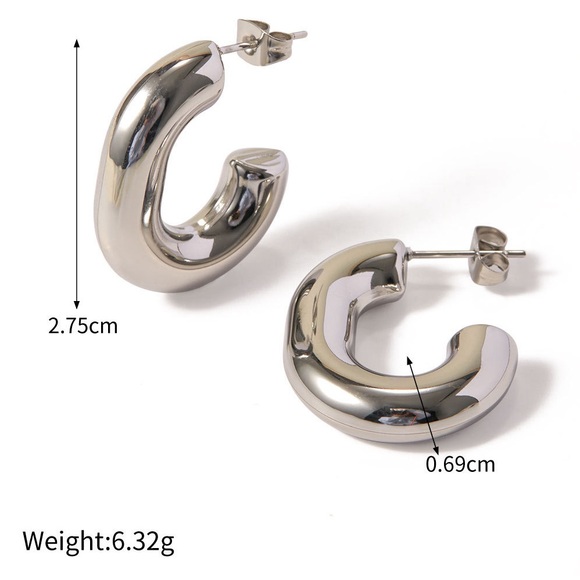 NEW💎Silver Chunky Hoop Earrings*Waterproof Earrings*Minimalist Everyday*ML - Picture 5 of 5